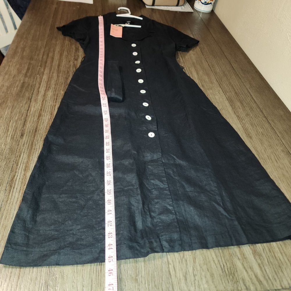 Quince 100% European Linen Button Front Dress NWT Black Small - Picture 2 of 6